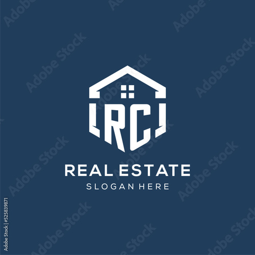 Letter RC logo for real estate with hexagon style