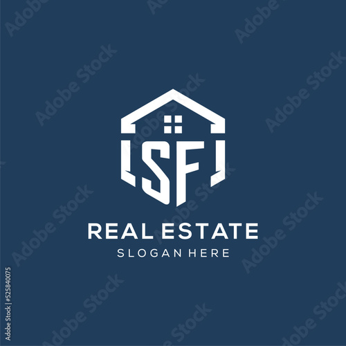 Letter SF logo for real estate with hexagon style