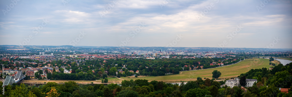 Panoramic view of Dresden with the Elbe river in the foreground