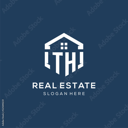 Letter TH logo for real estate with hexagon style