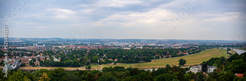 Panoramic view of Dresden with the Elbe river in the foreground
