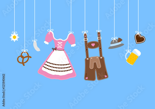 Gerade Hängende Oktoberfest Symbole Hut Rosa Braun Blauer Hintergrund