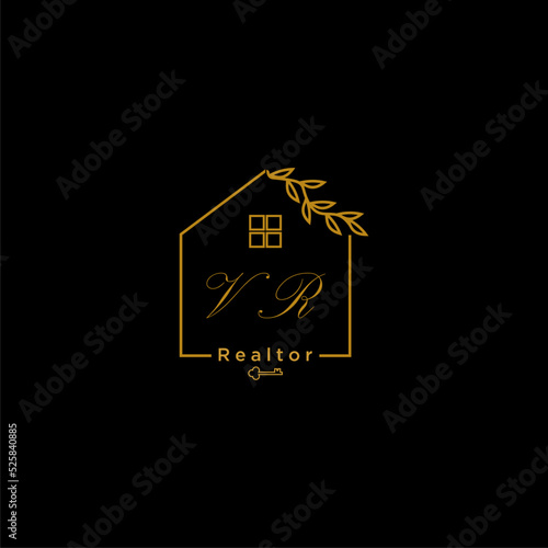 VR initial realtor logo for real estate with creative home design