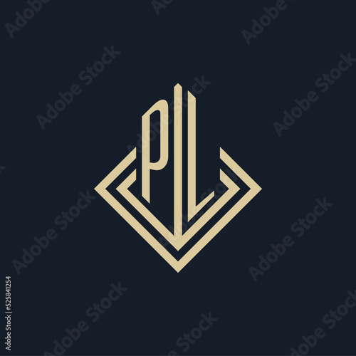 Initials PL logo rhombus lines shape style, luxury modern real estate logo design