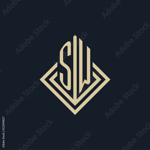 Initials SW logo rhombus lines shape style, luxury modern real estate logo design