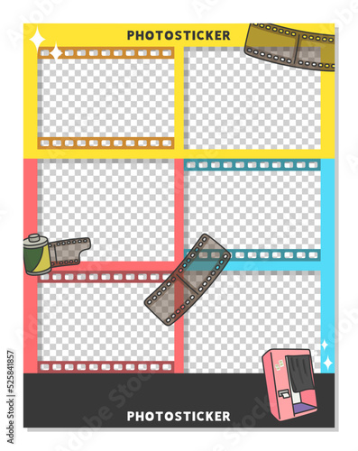 automatic photo booth and film kawaii cute automatic sticker photo booth vector frame