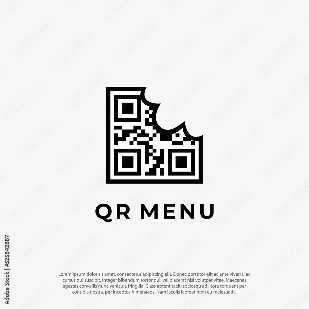 QR code menu logo vector concept, scan for menu order. customer service. food menu barcode logo