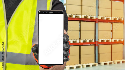 Phone mockup. Warehouse wor...