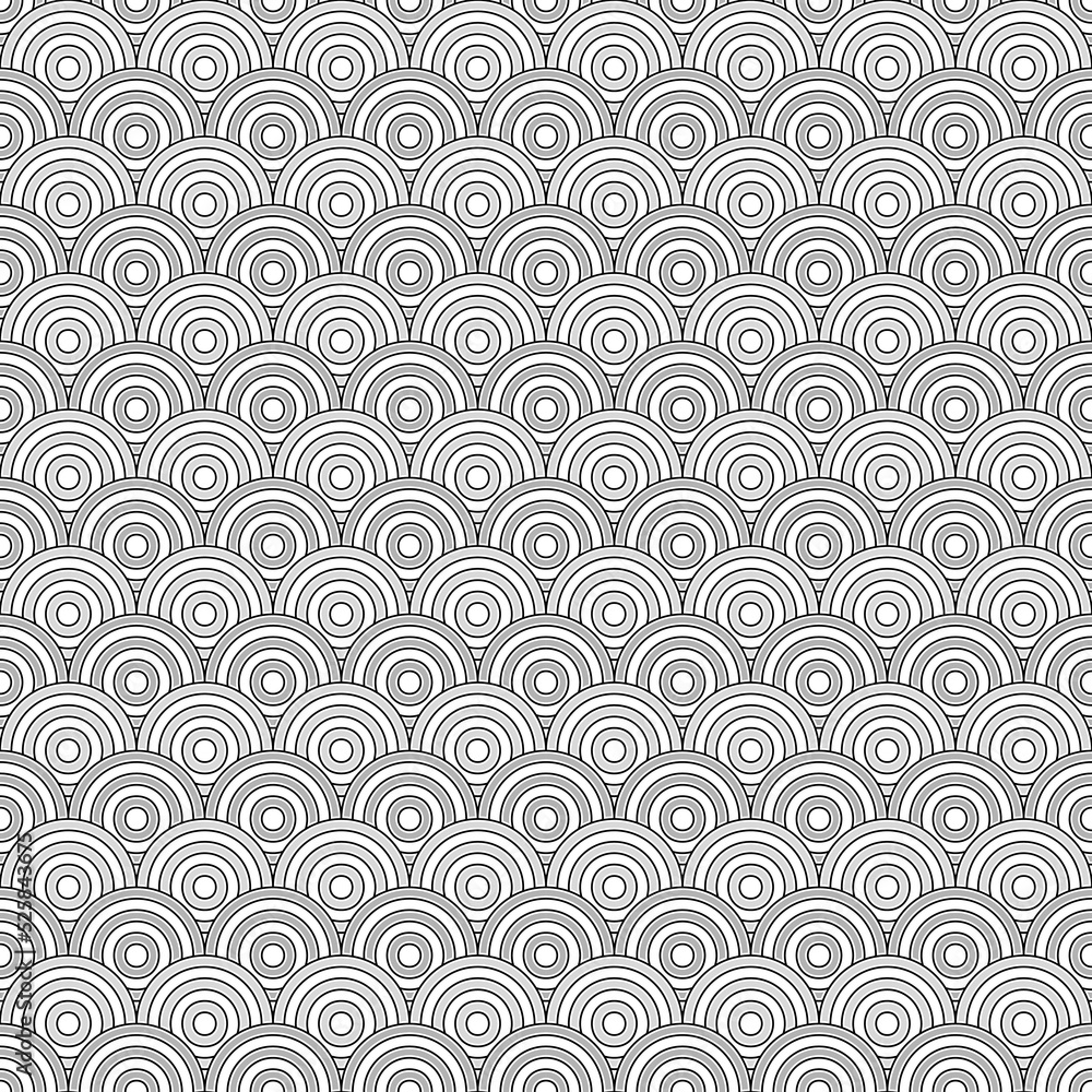 Seamless japanese pattern with scales. Fish scale wallpaper. Asian traditional ornament with repeated scallops. Repeated circles and semicircles background. Vinyl motif. Surface design. Vector art. Seamless japanese pattern with scales. Fish scale wallpaper. Asian traditional ornament with repeated scallops. Repeated circles and semicircles background. Vinyl motif. Surface design. Vector art.