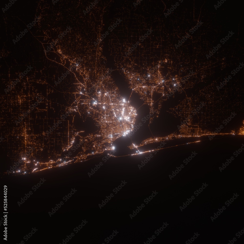 Pensacola (Florida, USA) street lights map. Satellite view on modern ...