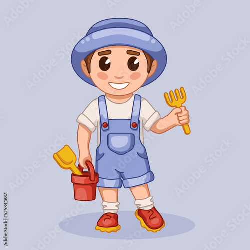 A boy with a spatula and a bucket for the sandbox (ID: 525844687)