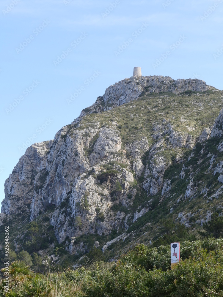 Historical watchtower above Cap Formentor, Mallorca, Balearic Islands, Spain