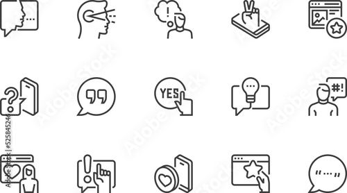 Expressing One's Own Opinion. Freedom of Thought. Comment, Assertion. Vector Line Icons Set. Editable Stroke. Pixel Perfect.