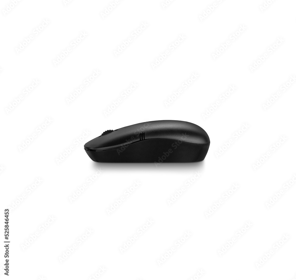 Side view of simple black wireless computer mouse, isolated on white Side view of simple black wireless computer mouse, isolated on white