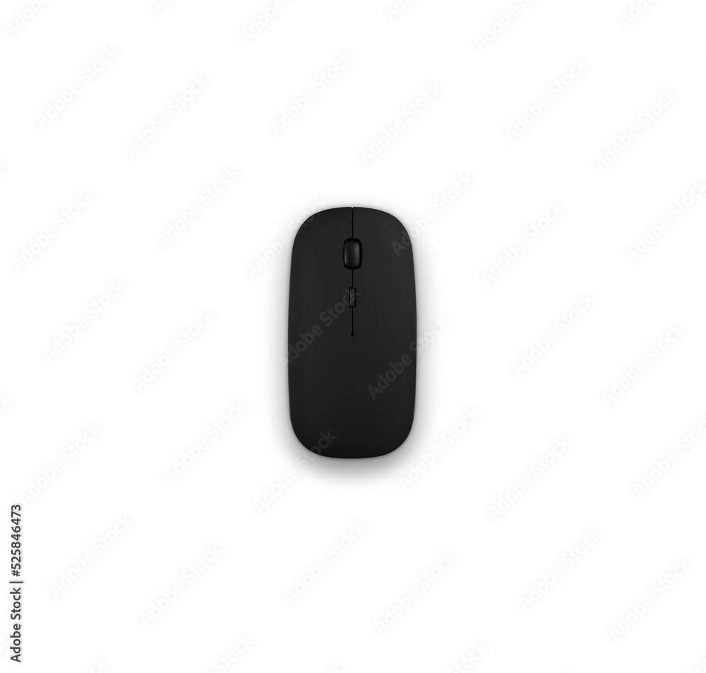 Top view of simple slim black wireless computer mouse, isolated on white Top view of simple slim black wireless computer mouse, isolated on white