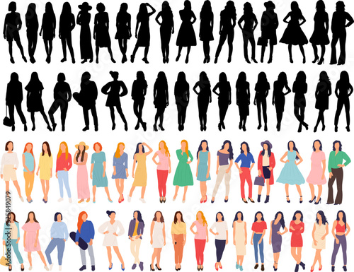set silhouette of woman, girl isolated, vector