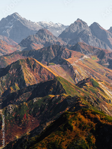 Brown autumn mountain peaks. Beautiful mountain landscape. freedom and beauty of nature. Autumn view of the Caucasus mountains in Russia