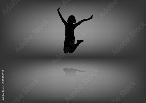 silhouette body woman jump with gray background vector illustration