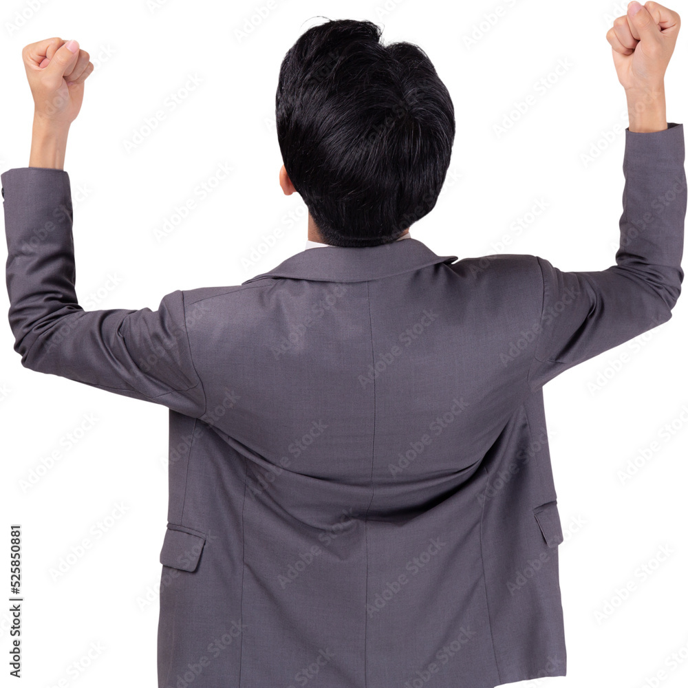 Portrait businessman in suit standing with win success isolated png transparent file, young asian business man is manager or executive having confident and excited, expression and emotion, back view. Portrait businessman in suit standing with win success isolated png transparent file, young asian business man is manager or executive having confident and excited, expression and emotion, back view.