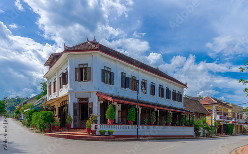  Colourful and decorative house in Old Luang Prabang Laos historical colonial French architecture
