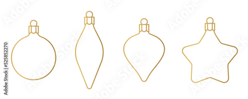 set of different golden line christmas balls - vector illustration