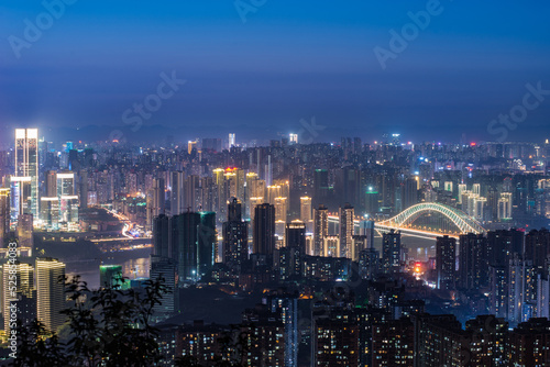Summer sunset dusk and night city scenery  Chongqing  China