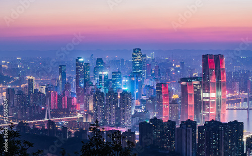 Summer sunset dusk and night city scenery  Chongqing  China