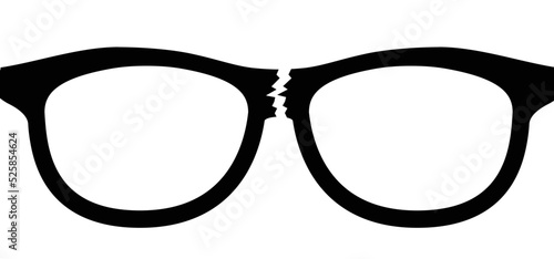 Cartoon broken glasses frame or sunglasses. Glasses model icon or symbol, man, women frames.  Black rim eye glasses spectacles silhouettes, eyeglasses optical, frame model.