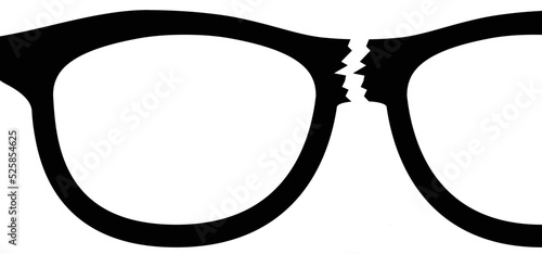 Cartoon broken glasses frame or sunglasses. Glasses model icon or symbol, man, women frames.  Black rim eye glasses spectacles silhouettes, eyeglasses optical, frame model.