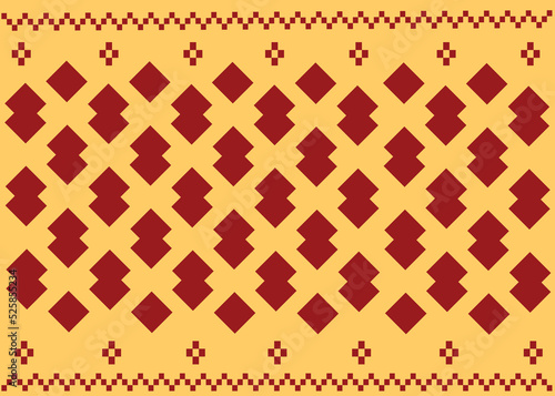 The classic vintage background fabric pattern is red and light yellow similar to the vintage fabric flower pattern.