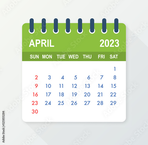 April 2023 Calendar Leaf. Calendar 2023 in flat style. Vector illustration.