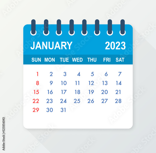 January 2023 Calendar Leaf. Calendar 2023 in flat style. Vector illustration.