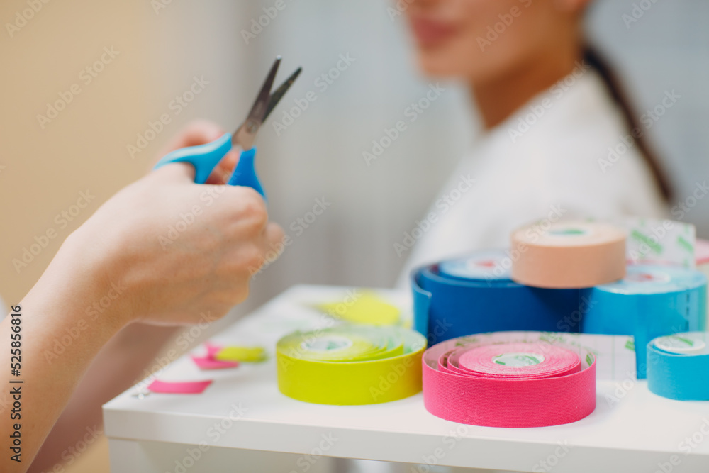 Close-up sticks tape patch for face taping against aging. Close-up sticks tape patch for face taping against aging.