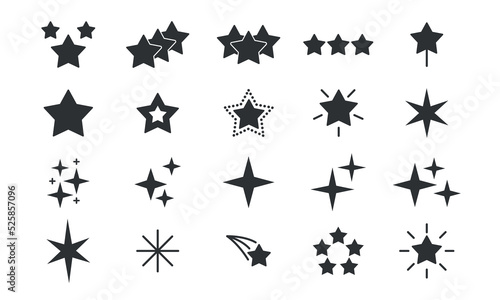 Set of Stars flat glyph icon. Black signs silhouette.  Vector illustration
