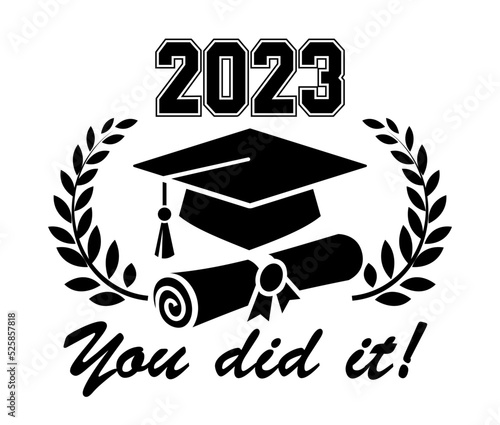 2023 class graduate. The concept of decorate congratulation for school graduates. Design for t-shirt, flyer, invitation, greeting card. Illustration, vector