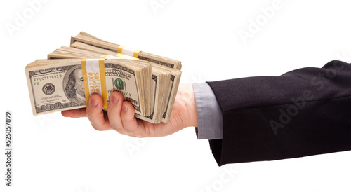 Transparent PNG of Man Handing Stacks of Thousands of Dollars.
