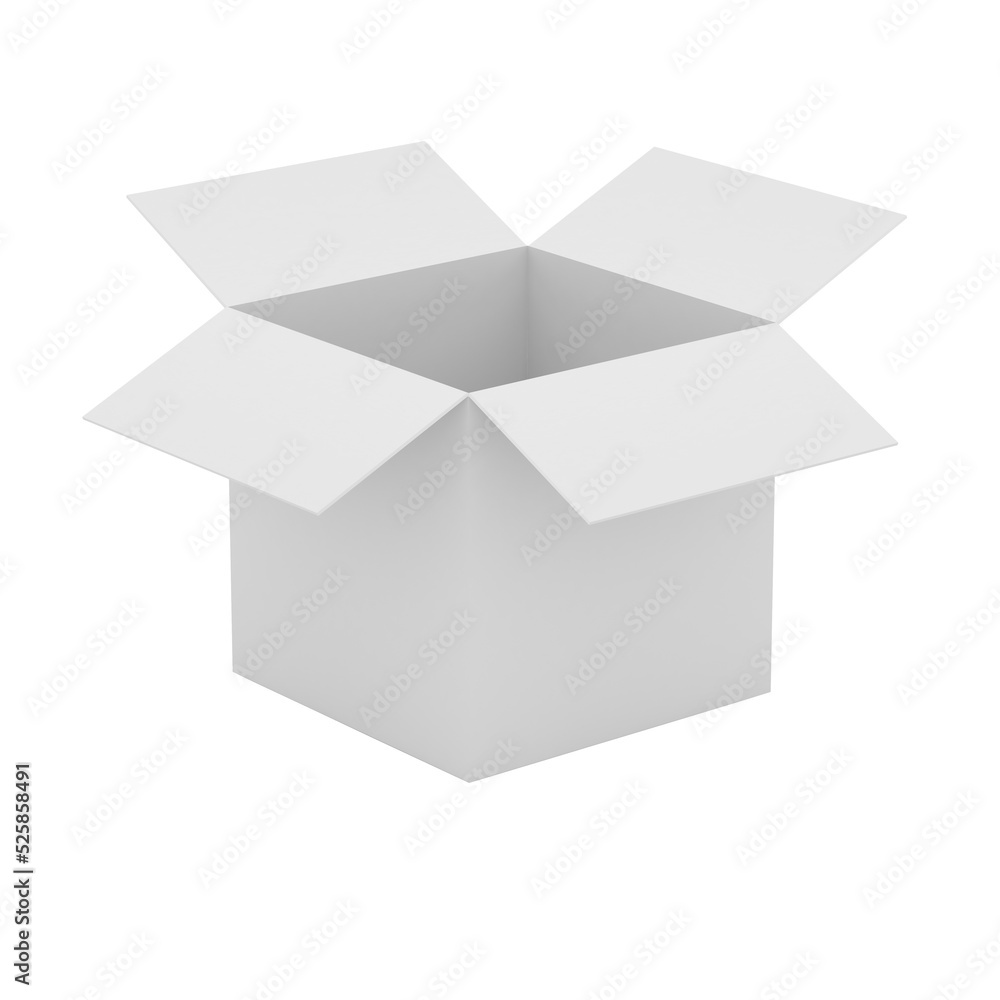 Blank open white box, PNG clipart cut out on transparent background