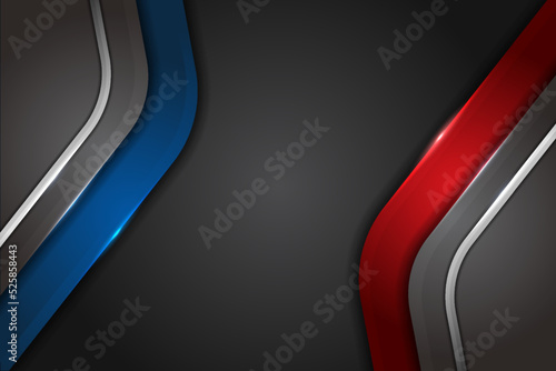 Abstract Modern Overlap Metallic Glow Blue and Red on Grey Background
