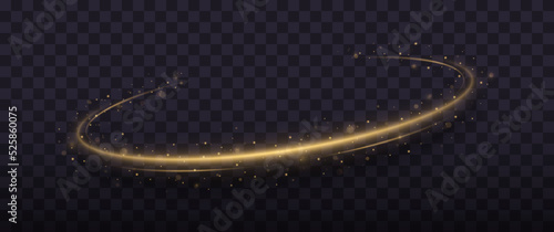 Golden sparkling light trail. Magic light trail of glittering comet tail. Shimmering golden wave with glitter.