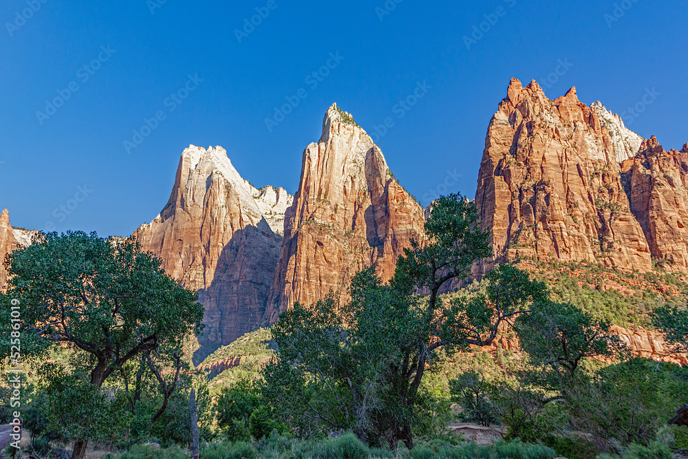 scenic mountains at Zion national Park seen from valley
