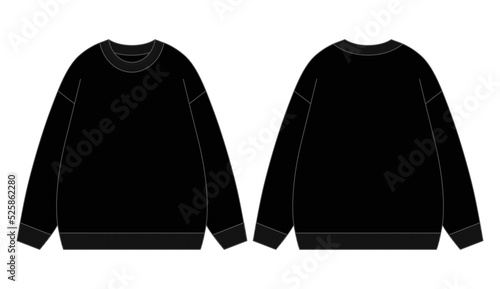 Blank Black Long Sleeve Sweater Template on White Background .Front and Back Views, Vector File.