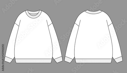 Blank White Long Sleeve Sweater Template on Gray Background. Front and Back Views, Vector File.