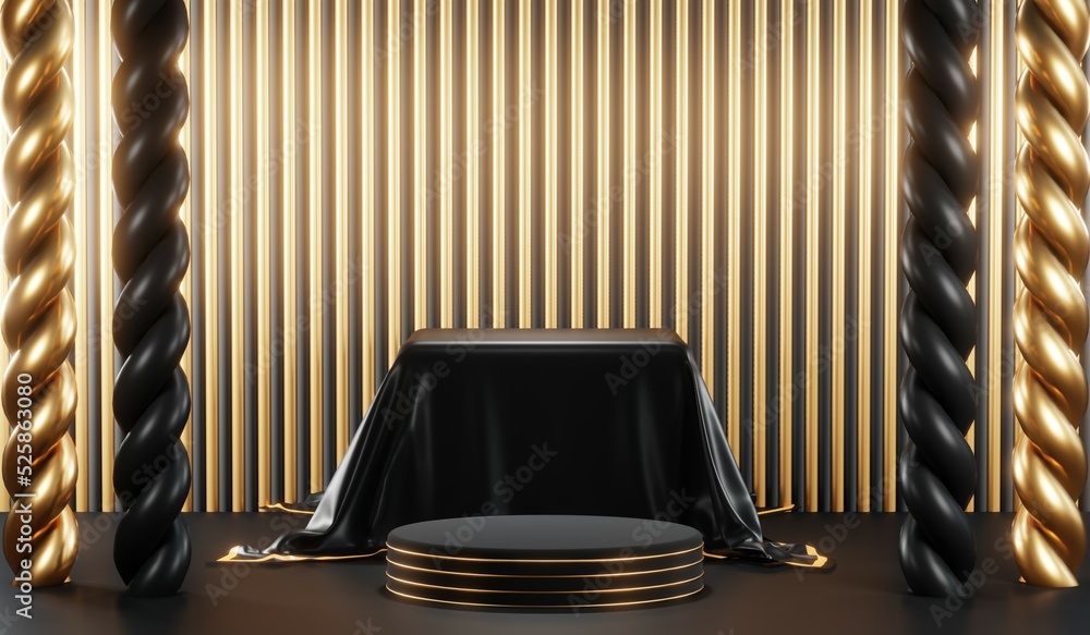 3D rendering of blank product background for cream cosmetics Modern black podium background 3D rendering of blank product background for cream cosmetics Modern black podium background