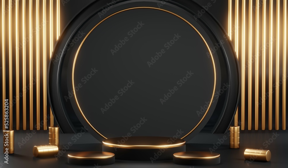 3D rendering of blank product background for cream cosmetics Modern black podium background 3D rendering of blank product background for cream cosmetics Modern black podium background