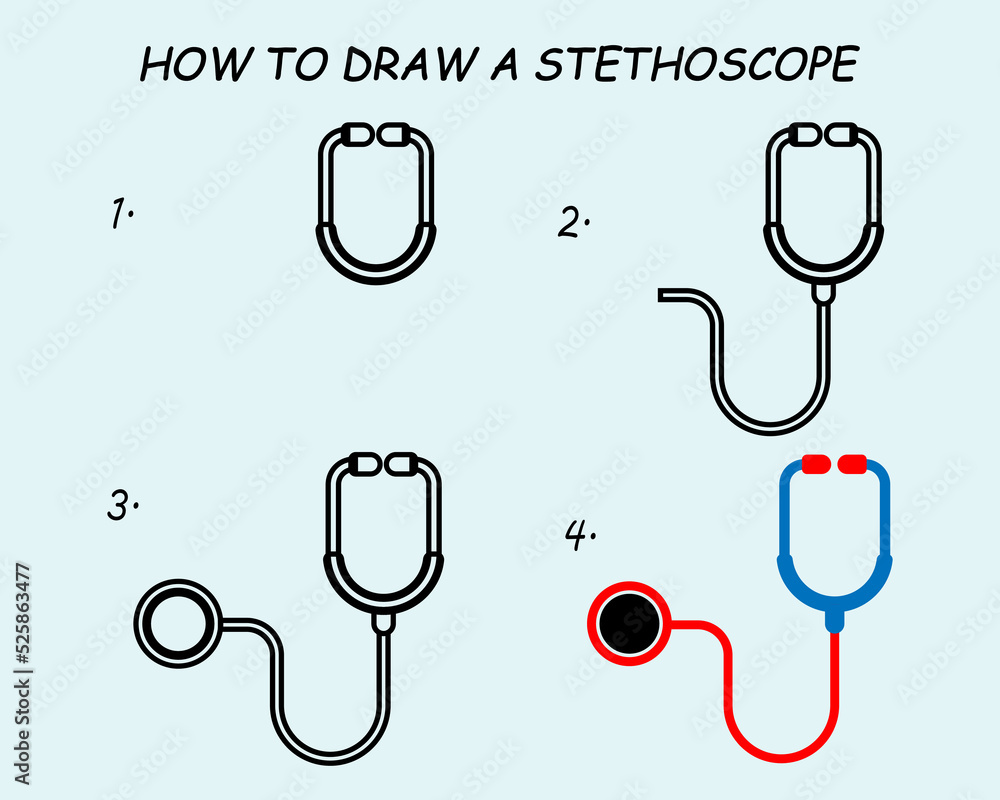 Step by step to draw a Stethoscope. Drawing tutorial a Stethoscope