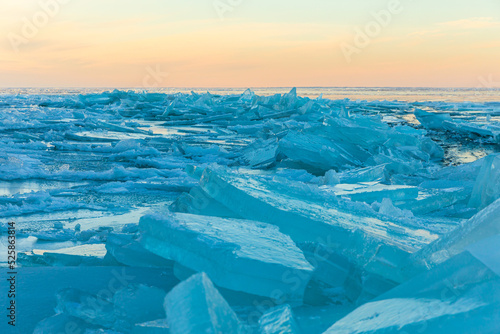 sunset seen over Ice breaking up