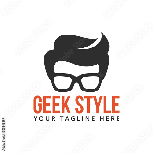 Geek Man Wear Glasses and Wavy Hair Illustration Fashion Gamer Logo Vector
