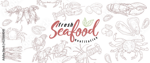The cover template of the booklet of fish products and seafood.