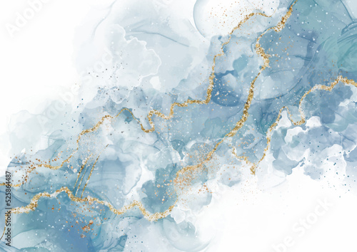 Elegant hand painted alcohol ink background with gold glitter