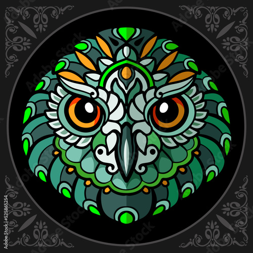 Colorful owl head zentangle arts isolated on white background